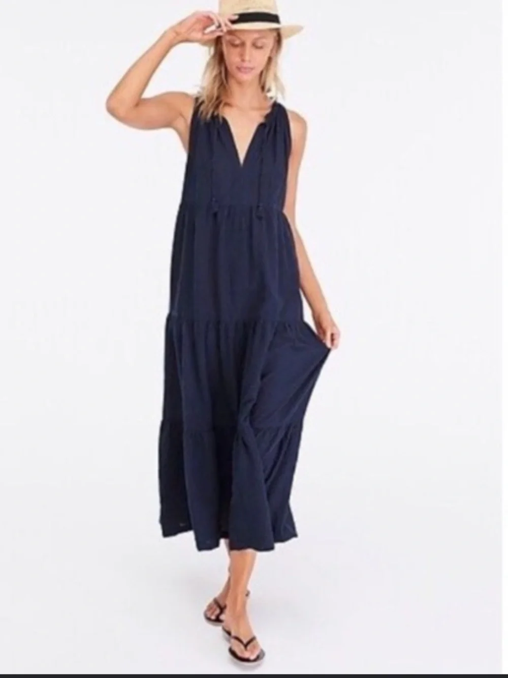 J. Crew Tiered Maxi Beach Dress in Crinkle Gauze Medium